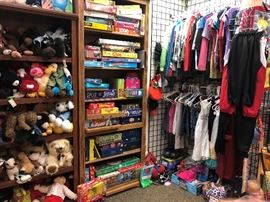 kids clothing, games and stuffed animals