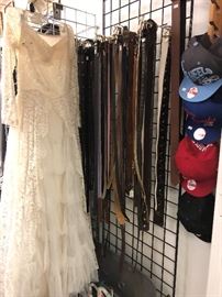 belts and hats. vintage wedding dress