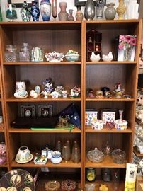 home décor items. vases, candles, ceramic eggs and flowers