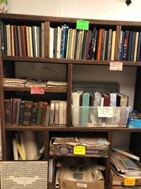 college and highschool yearbooks, book marks, older books, sheet music, posters