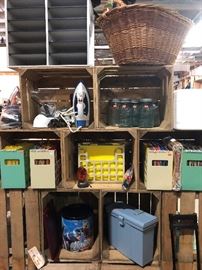 office items. folders, organizers. iron, mason jars