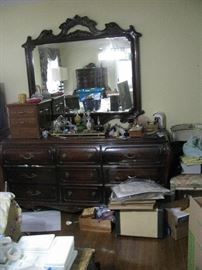 low dresser and mirror of bedroom set 