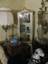 italian gilt display cabinet, lamp is one of two for sale