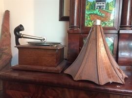 gramaphone with wood horn