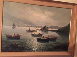 large oil painting , signed antique