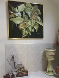 large oil painting of flowers by Foster