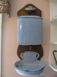 great and rare blue enamelware water and soap dispenser