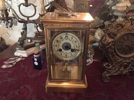 Antique brass and champleve enamel work in crystal box . made in France , Medaille 1889 l. Marte et Cie ,