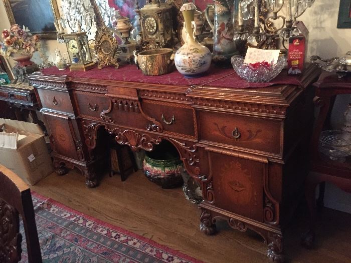  Fabulous walnut sideboard inlaid wood and antique matching dining room set