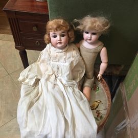 Some of the antique dolls to be sold including Armand Marseille, German, and others