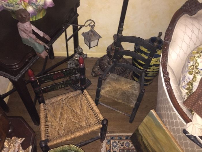 2 of large selection of antique child and doll size chairs
