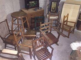 large assortment of antique children child chairs including morris chair
