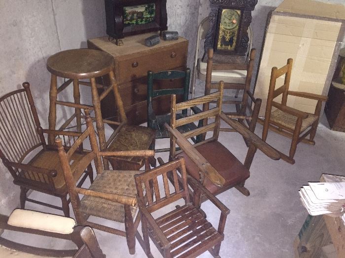large assortment of antique children child chairs including  morris chair