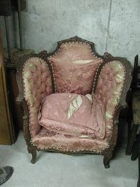 CARVED FRENCH BERGERE CHAIR