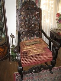 MONUMENTAL CARVED BLACK FOREST CHAIR, BIG ENOUGH FOR A KING