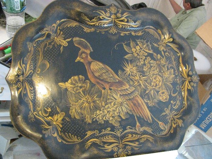 Beautiful antique signed tole paint tray