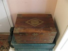 Antique inlaid brass chest