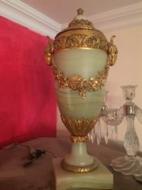 Antique Very large onyx and gilded Bronze Rams head covered urn