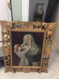 Oil on board in wood gilded 19th century frame 