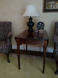 Antique mahogany inlaid drop-leaf table, purchased from Jules Pass