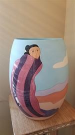 Painted pottery vase.  Woman from Chinle.
1989. Pencil signed. Potters edition. 
Inscribed at the underside, 1989 gorman
edition RC greg grycner ltd.