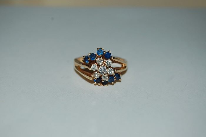 Sapphire and Diamonds Yellow 14 K gold Ring