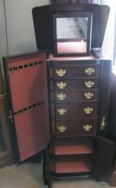 5 Drawer Jewelry Armoire with Mirror, Mahogany