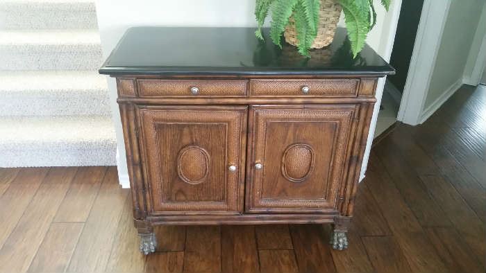 Thomasville Ernest Hemingway Collection rattan Marble top claw foot console cabinet. Really good looking.....