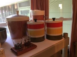 Vintage ice bucket, pitcher and cannisters