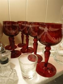 Red Cut To Clear Wine Glasses