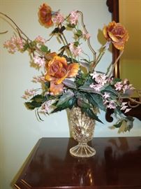Nice Floral Arrangement With Lovely Crystal Vase