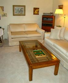 Mersman Sofa & Loveseat, Thomasville Coffee Table, Paintings & Prints