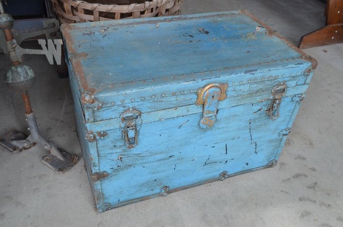 blue painted vintage trunk