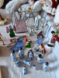 stained glass angels; ceramic nativity
