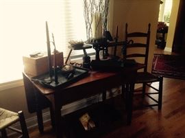 Drop leaf table with drawer ~ 2 ladder back "rush seat" Chairs