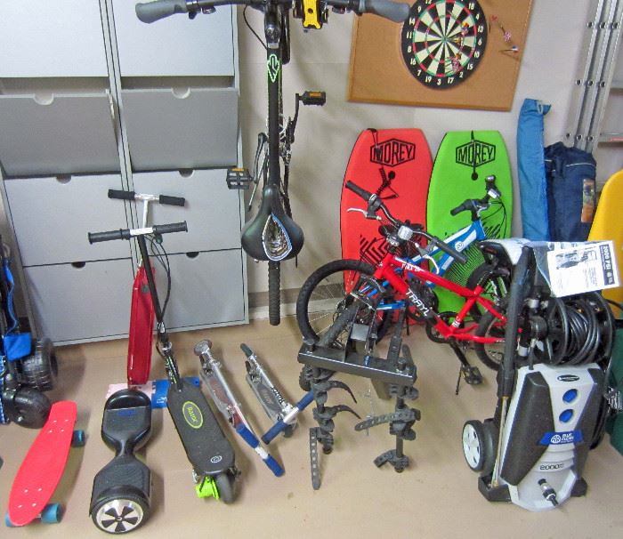 Razor scooters, high end bicycles, 2000 PSI electric pressure washer, more