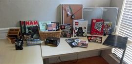 A variety of desk items and more work/craft tables 