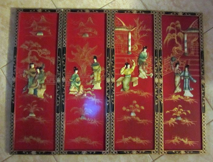 Four wall hanging 3-D Asian panels