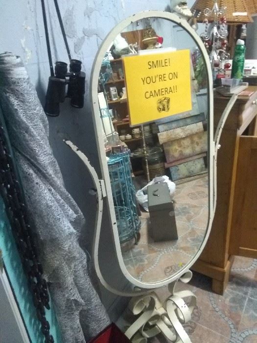 Very vintage wrought iron floor mirror from Europe $150