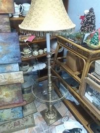 Very vintage brass bamboo looking floor lamp with built-in table$45