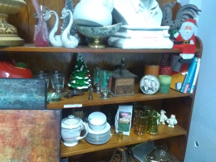 Miscellaneous China sets and knick-knacks several ceramic Christmas trees from the 60s starting at $10 and up