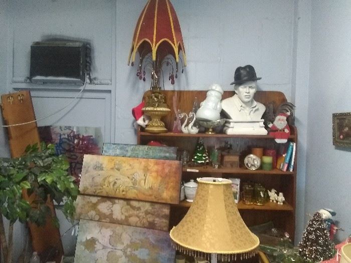 Frank Sinatra bust made out of plastic. $125
Very vintage ceramic Angel umbrella lamp$100