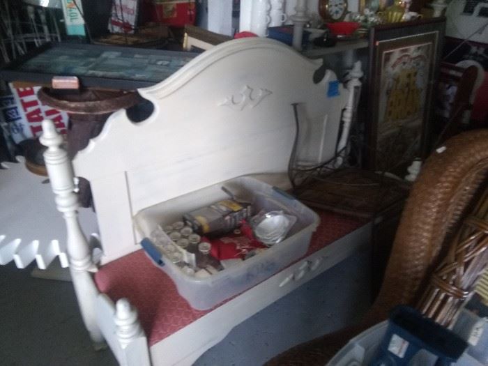 Vintage full size bed converted into a bench on consignment for $165