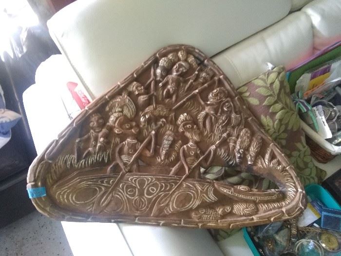 One of two hand carved wall plaques created in a prison in New Guinea on consignment$30 each