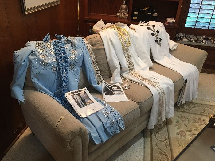 Exact replicas of Elvis concert suits, great for collectors and impersonators.