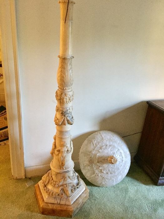 Incredible antique carved alabaster floor lamp...some damage