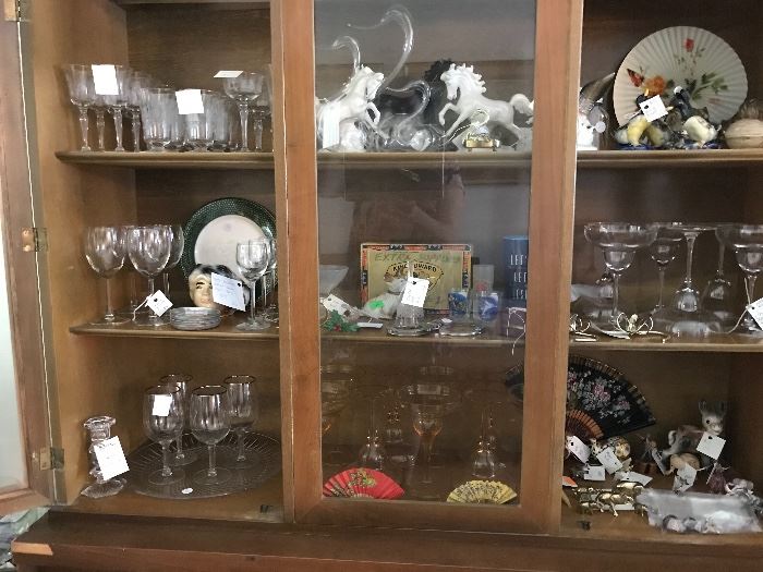 Etched glasses, blown glass, horses, elephants, acrylic glasses, interesting Knick knacks.