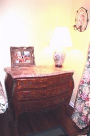 Marble Topped Chest with Floral Lamp 
