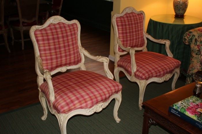 Pair of Side Chairs with Red Plaid Upholstery