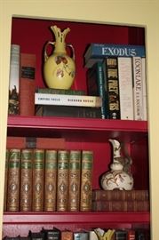 Books and Assorted Decorative Pitchers and Urns